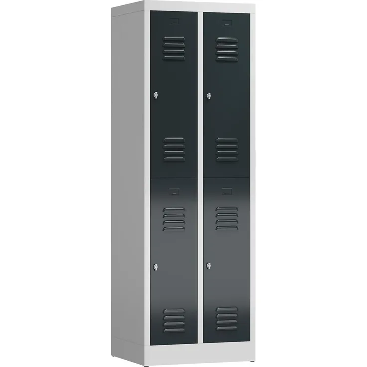 ClassiX Garderobenschrank, 2 Abteile doppelstöckig, 1800 x 600 x 500 mm, lichtgrau/anthrazitgrau