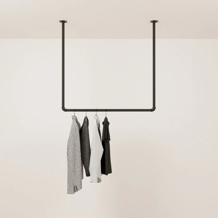 pamo. design Garderobenstange Kleiderstange HANG für Jacken, Mäntel & Kleidung, (Set, 1), schwarze Garderobe für den Eingangsbereich mit hohen Decken – Bild 2