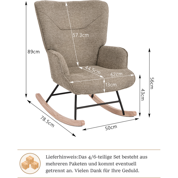 GOEURVANT 5006 Schaukelstuhl mit Hocker (Relaxsessel, Ohrensessel), Webstoff - Sand – Bild 5