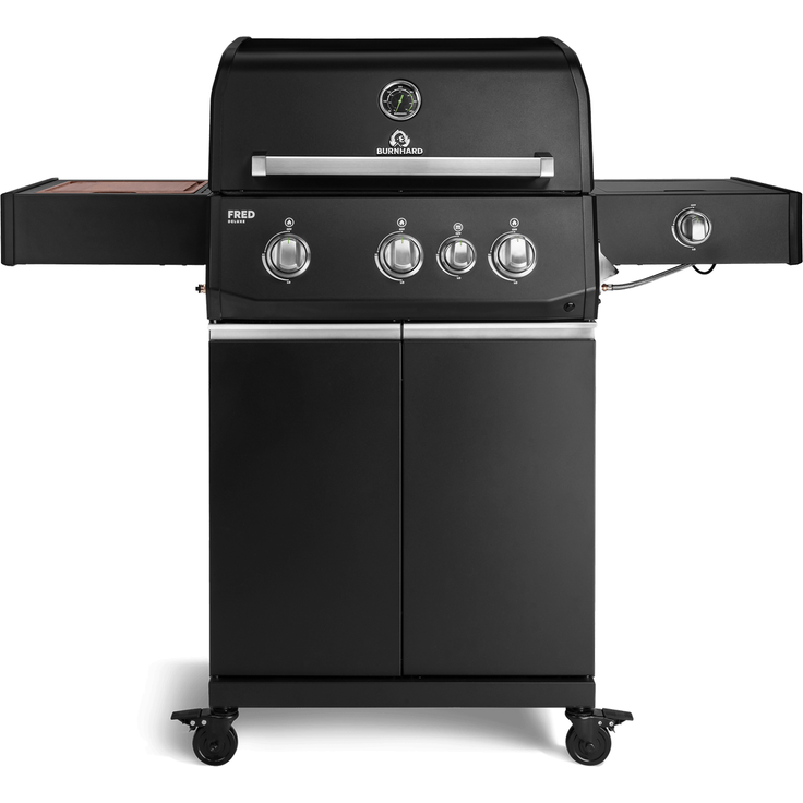 BURNHARD® Gasgrill 3-Brenner 2x Edelstahl-Stabbrenner à 3,75 kW, 1x Infrarot-Keramikbrenner à 3,75 kW, Seitenkochfeld, Edelstahlrost, Piezo-Zündung – FRED Deluxe - Schwarz - #947129