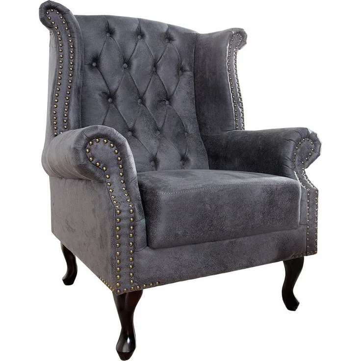 riess-ambiente Ohrensessel CHESTERFIELD 85cm antik grau (Einzelartikel, 1-St), Wohnzimmer · Microfaser · Holz · Relax · Schlafzimmer