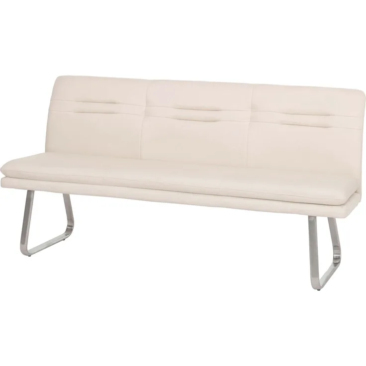 Sitzbank HWC-H70, Esszimmerbank Bank Polsterbank, Rückenlehne Stoff/Textil Edelstahl gebürstet ~ creme-beige 180cm