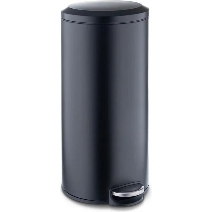Home4You Mülleimer Treteimer, 30 Liter, Schwarz matt, Edelstahl, satiniert, mit Softclose-Funktion