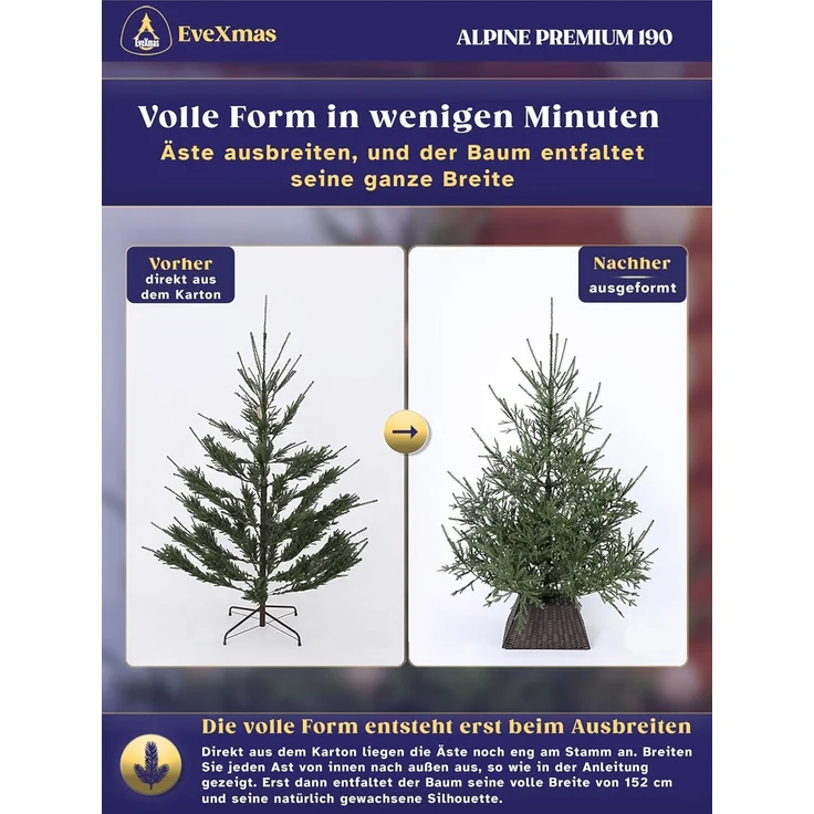 EveXmas Alpine Künstlicher Weihnachtsbaum Grün 190 cm – 599 Astspitzen, inkl. klappbarem Metallständer – Bild 6