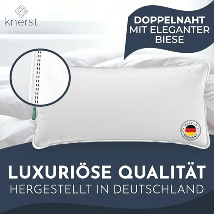 KNERST Kopfkissen Kopfkissen Nano Cloud Fill 100% Polyester, Füllung: NanoCloudFill Technologie – 100% Polyester, ergonomisches Schlafkissen ideal für jede Schlafposition, Kissen mit eleganter, weißer Biese – Bild 3