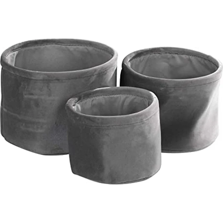 Home4You Aufbewahrungskorb, Grau, Samt, Ø 22 cm, H 16 cm, edles Design – Bild 2