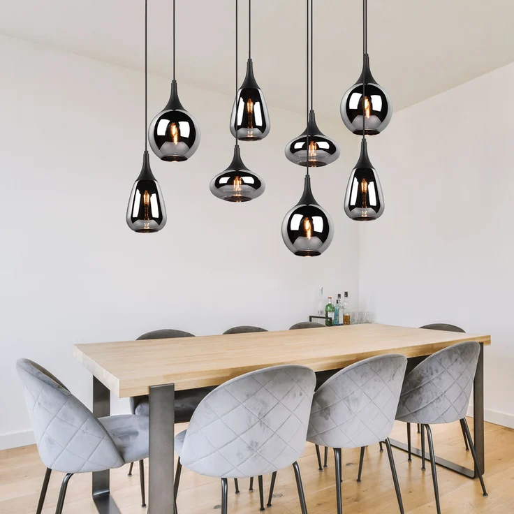 Hängeleuchte, Metall schwarz, Glas chrom bedampft, H 150 cm – Bild 4
