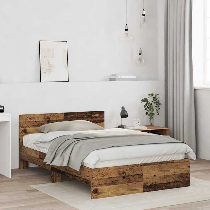 vidaXL Bettgestell mit Kopfteil mit Kopfteil Altholz 193 x 125 x 70 cm 3376060 – Bild 3