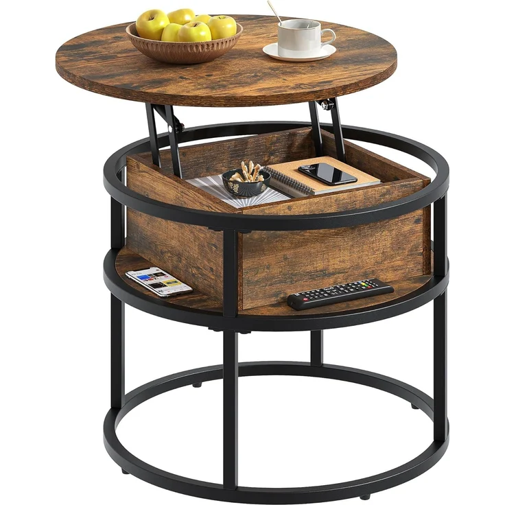 YITAHOME Couchtisch Rund mit Hebeplatte, Wohnzimmertisch mit Stauraum 60 x 60 x 47 cm, Couchtisch rund mit Stauraum für Home Office, Couchtisch Höhenverstellbar Couch Tisch Wohnzimmer – Bild 7