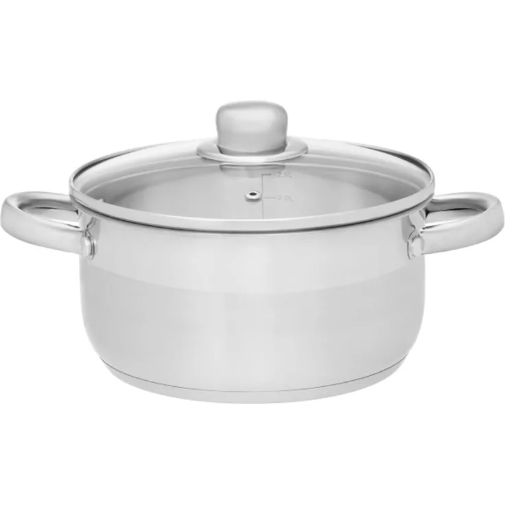 Basic Stieltopf aus Stahl mit Glasdeckel 3 l