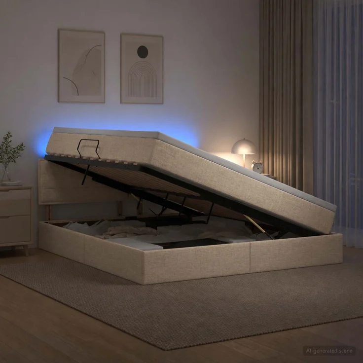 vidaXL LED-Speicherbett mit Matratze Creme 160 x 200 cm Stoff 3459013 – Bild 4