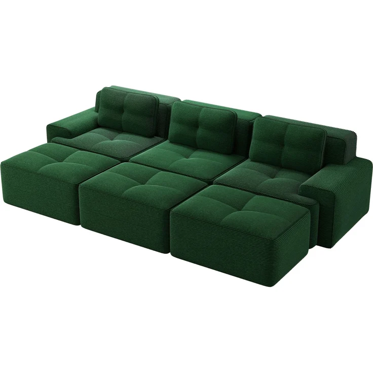 EINHOM Rahmenlose Sofas, weicher Cordstoff, modulares Ecksofa mit Schlaffunktion und 3 Hockern, 3-Sitzer-Sofas, bequemes Sofa für das Wohnzimmer, Grün – Bild 7