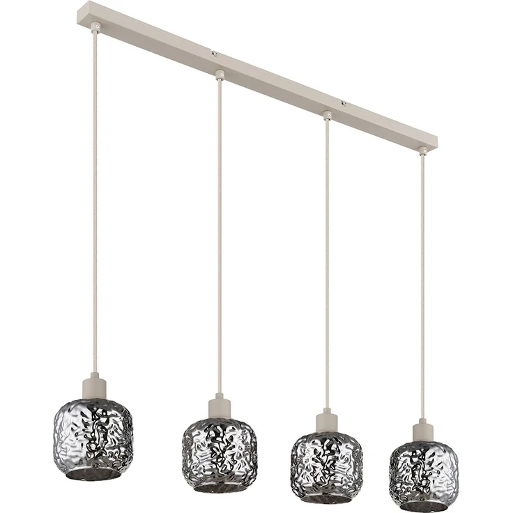 Hängeleuchte, beige, Glas, rauchfarben, Dellenstruktur, H 120 cm – Bild 6