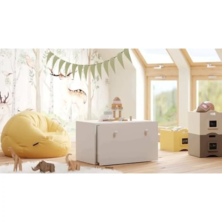 Dmora - Nachttisch Torun, Niedrige Kommode, Tisch, Multifunktionaler Nachttisch, 42x42 h71 cm, Weiß – Bild 1