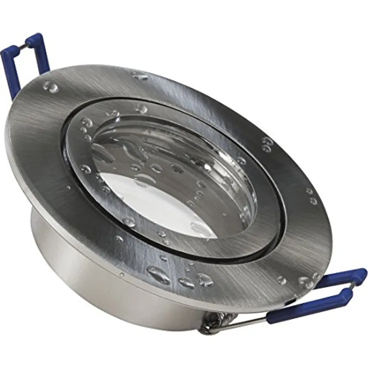 McShine Einbaurahmen DL-54, Rund IP44, Clip-Verschluss, für GU10 und MR16 LED/Halogen, Edelstahl gebürstet, feuchtraumgeeignet für Badezimmer, Küche, Außenbereich
