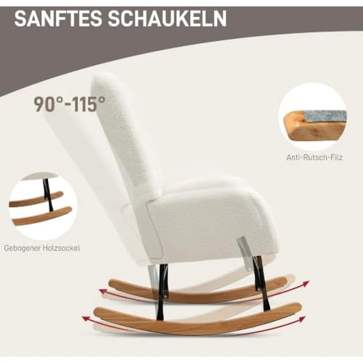HOMCOM Schaukelstuhl Schaukelsessel mit Armlehne, Teddystoff-Optik (Relaxsessel Schwingsessel, 1 St), für Wohnzimmer, Schlafzimmer, Cremeweiß – Bild 4