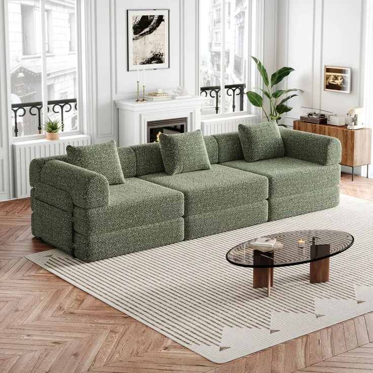 ZUBALIYA SchlafSofa mit LED - Beleuchtung, mit Ablageflächen, mit Chenille - Bezug, mit Samtbezug, mit breiten Armlehnen