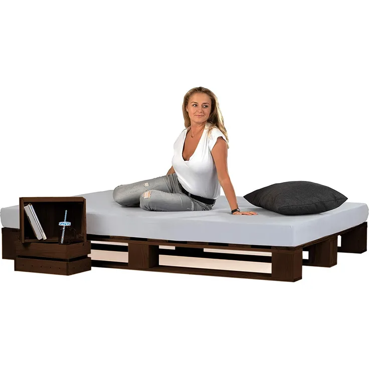 sunnypillow Palettenbett aus Holz Holzbett 180x200 cm Palisander Massivholzbett Bett aus Paletten Fichte europalette Palisander Loft 80 90 100 120 140 160 180 200 220 240x200 cm