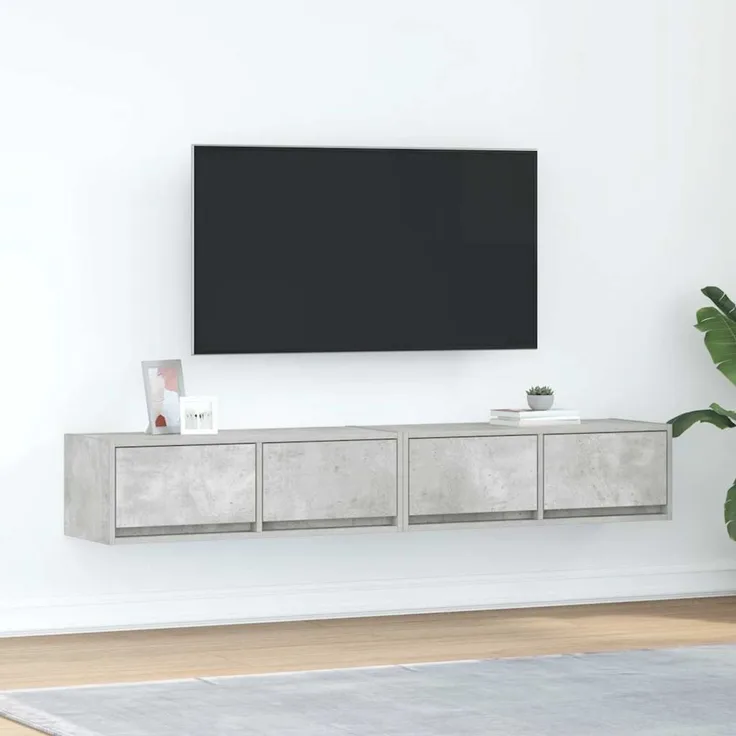 2 pcs TV-Schrank, Lowboard Betongrau 80x31x25,5 cm Holzwerkstoff