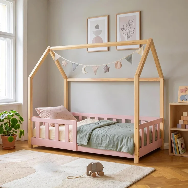 Hausbett Hesel mit Rausfallschutz 70x140 cm Rosa/Natur [en. casa] – Bild 1
