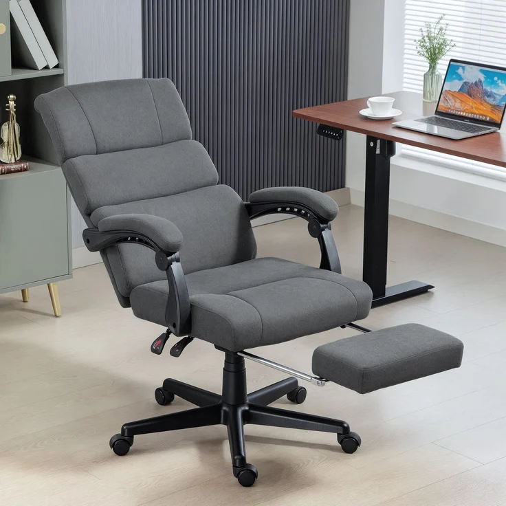 MELAYR, Gepolsterter Bürostuhl mit Samt-Optik, höhenverstellbar, rollbar, Grau, 68.5 x 56 x 115 cm, Dunkelgrau – Bild 4