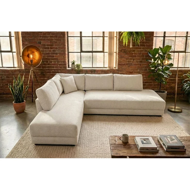 KAWOLA Schlafsofa SADIRA Ecksofa Stoff cremeweiß Recamiere links 89 x 209 x 288 cm – Bild 1