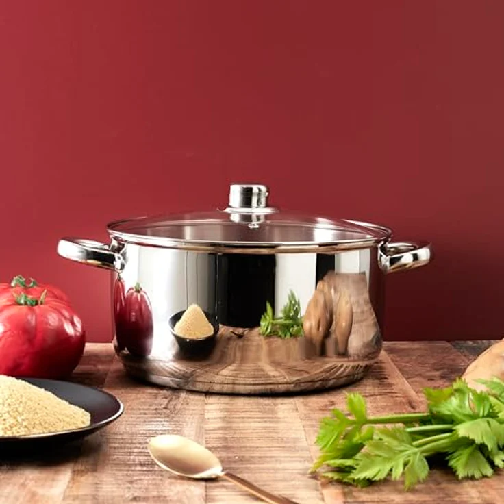 COOK CONCEPT Kochtopf aus Metall mit Glasdeckel 7 L Alle Herdarten Silber | Metall, Glasdeckel, 7 L Fassungsvermögen, geeignet für alle Herdarten inklusive Induktion, ofenfest, für Suppen und Eintöpfe – Bild 6
