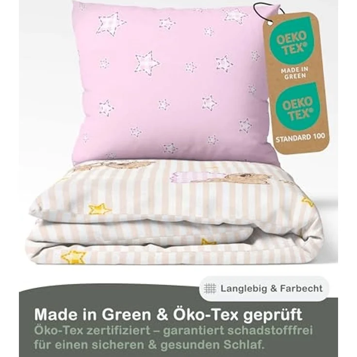 LINKHOFF Babybettwäsche Biber Bettwäsche 100x135cm Rosa Teddy - 100% Baumwolle Reißverschluss, Bärchen, Teddy Bären, Fein-Biber Flanell Bettwäsche – Bild 6