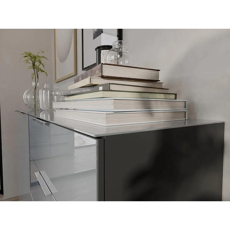 Sideboard Owingen / Oakland, Glas, Holzwerkstoff, Silber, Grau, Schwarz, 184 x 102 x 42 cm – Bild 7