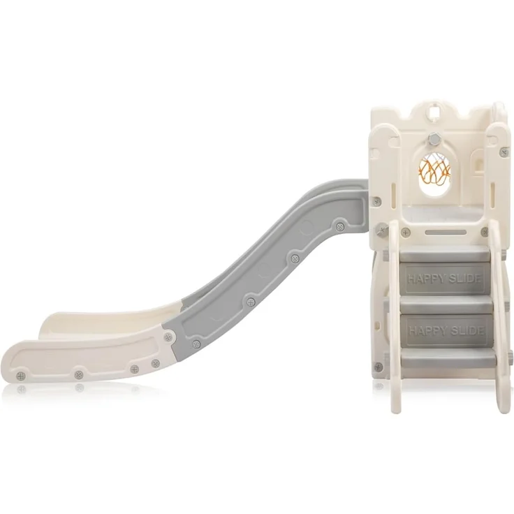 Baby Vivo Kinderrutsche / Rutsche mit Basketballkorb - Schloss in Grau / Beige – Bild 4