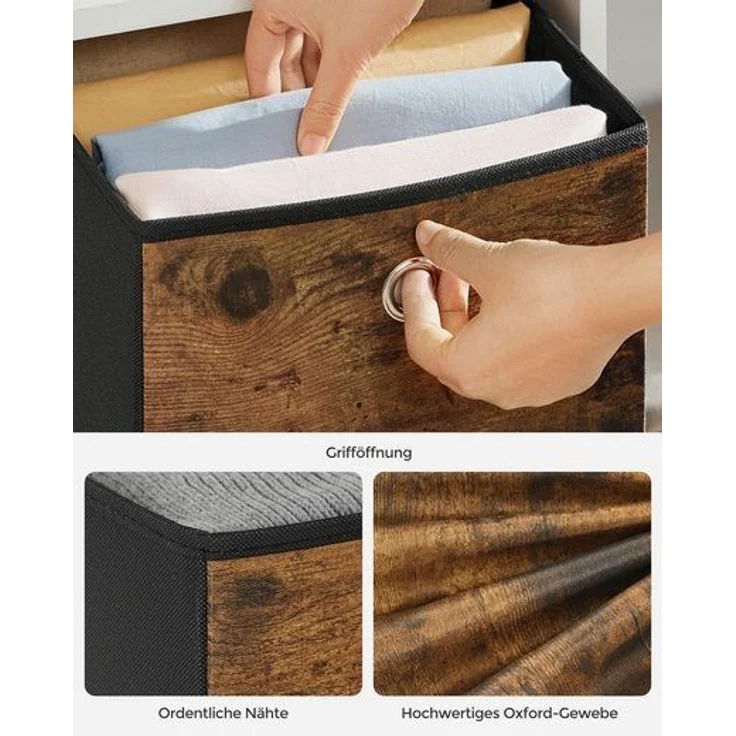 SONGMICS Aufbewahrungsbox, 6er Set, Ordnungsboxen, Vliesstoff, Faltbox, 33 x 33 x 33 cm, Stoffbox, für Würfelregal, Organizer für Kleidung, vintagebraun-schwarz RFBDE133B01 – Bild 5