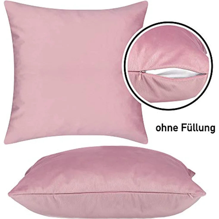 BARBONS Kissenbezug 45x45 2er Set – Samt Dekokissenbezug weiche Kissenbezüge Kissenhülle mit Reißverschluss Kopfkissenbezug (45x45, Rose) – Bild 3