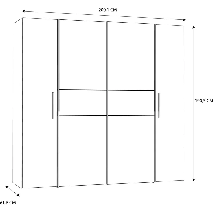 Forte KALIXTUS schwarzer Kleiderschrank 200, moderner Schwebetürenschrank, 4-türig, Holzwerkstoff, Schwarz Matt, 200,1 cm breit x 190,5 cm hoch, 61,2 cm tief – Bild 9