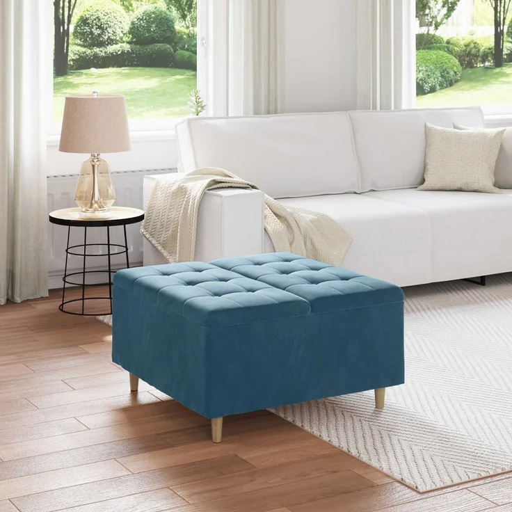 vidaXL Ottoman mit Stauraum Blau 80 x 80 x 45 cm Samt 876839 – Bild 1