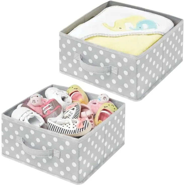 2er-Set Aufbewahrungsboxen gepunktet mDesign Stoffbox aus Kunstfaser grau/weiß