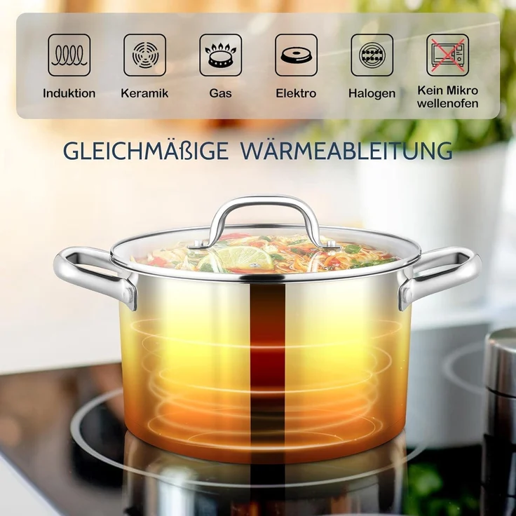 Joyfair 20cm 3-Lagiger Edelstahl Kochtopf mit Glasdeckel 3,3L Induktion – Bild 3