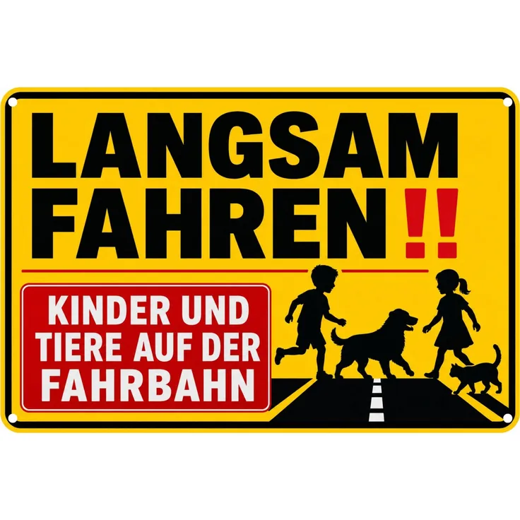 AstraDesign Blechschild 20x30cm - Langsam fahren Kinder und Tiere – Metall – Gelb – AD0499