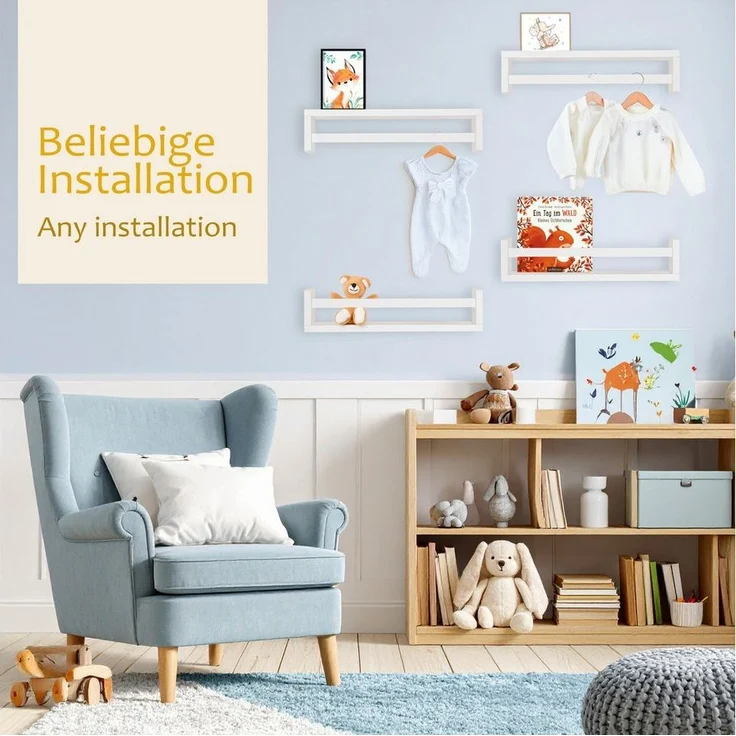 ONVAYA Wandregal Massivholz ǀ Naturholz oder Weiß ǀ 4er-Set aus Holz – Bild 2