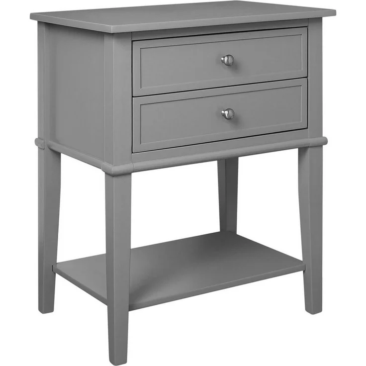 loft24 Beistellschrank Franklin - Beistelltisch Nachttisch Nachtschrank Ablagetisch 2 Schubladen, MDF, moderner Landhausstil, Metallgriffe – Bild 2