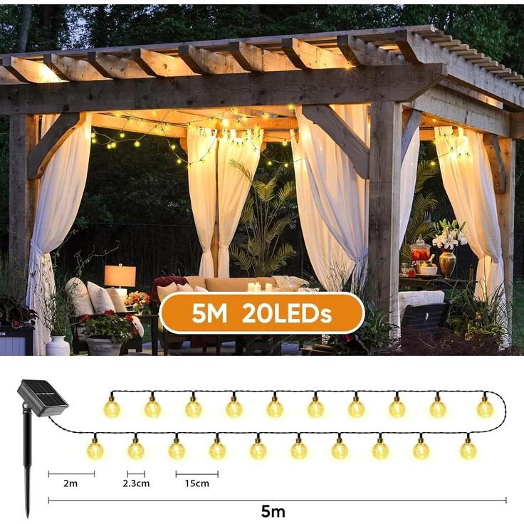 SALCAR 5m Solar LED Lichterkette für Camping Vorzelt Außen - Warm – Bild 5