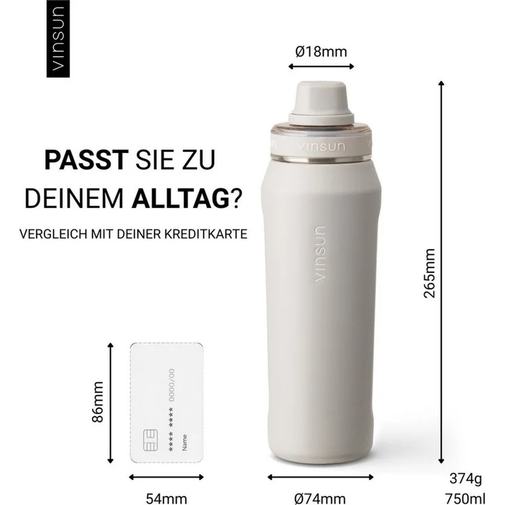 Vinsun Isolierflasche Edelstahl Trinkflasche 750ml - Thermoflasche Sport BPA frei leicht, Doppelwandig isoliert, auslaufsicher, Kohlensäure geeignet, robust – Bild 3