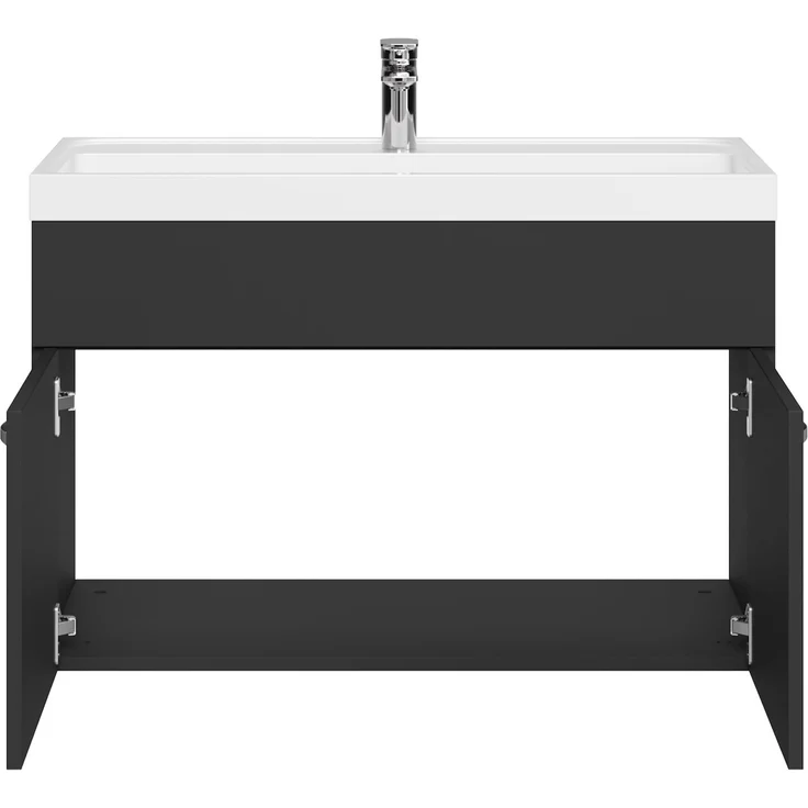 Badplaats Badmöbel Set mit Waschbecken und Unterschrank Paso 01 80 x 40 cm Schwarz Hochglanz - Waschbeckenunterschrank mit Waschbecken – Bild 3