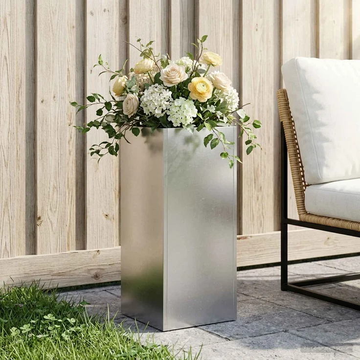 vidaXL Garten-Pflanzgefäß Silber 20 x 20 x 40 cm Edelstahl 8005296 – Bild 1