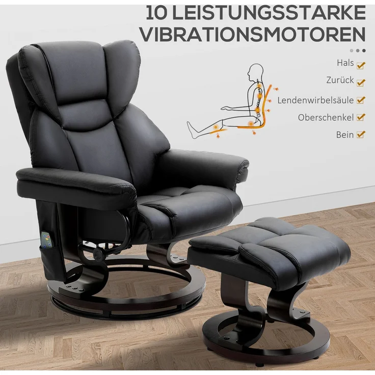 Wohnora-Relaxsessel mit Massagefunktion Fußhocker Liegefunktion Kunstleder 79 x 82 x 101 cm,H 1010cm x T 790cm x B 820cm,Schwarz – Bild 5