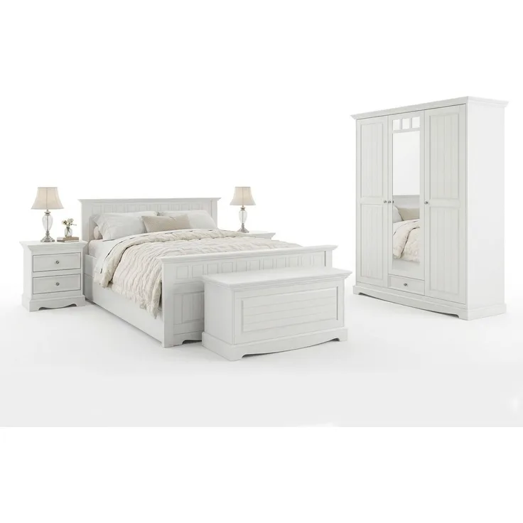 Schlafzimmer-Set Belluno Elegante 7-teilig Massivholz Ausführung weiß
