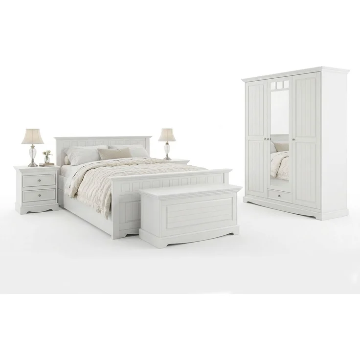 Schlafzimmer-Set Belluno Elegante 7-teilig Massivholz Ausführung weiß
