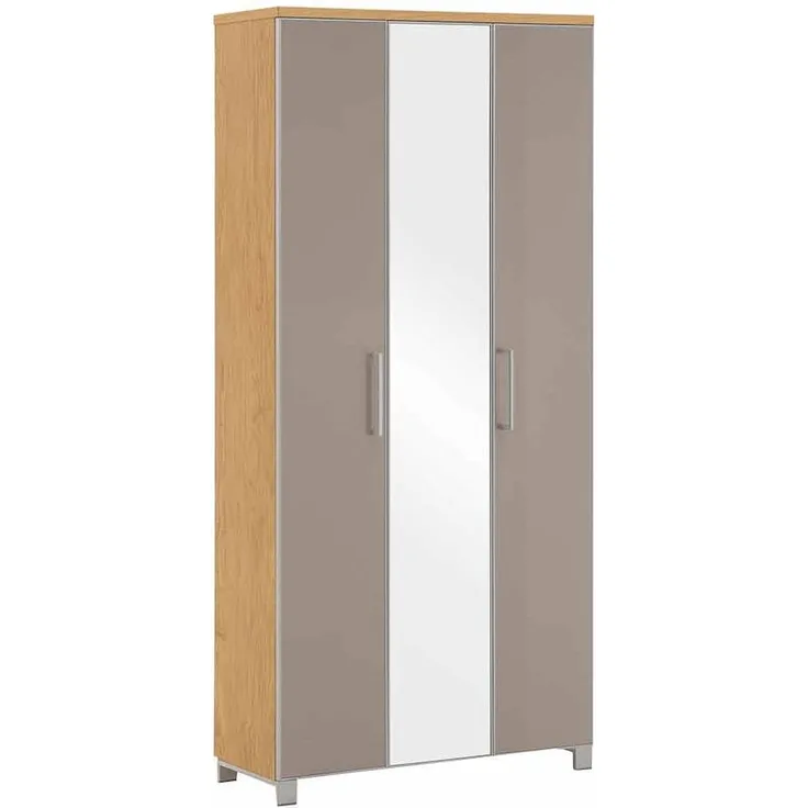 Dielenschrank Salerno / Santina, Glas, Holzwerkstoff, Beige, Holzfarben, Verspiegelt, 90 x 193 x 37 cm