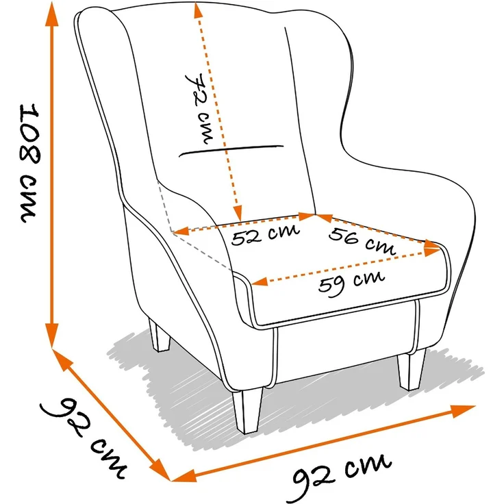 Supellex Sofia Ohrensessel mit Hocker | Design kariert Beige-Ocker – Bild 4