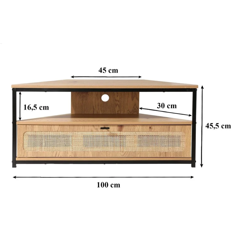 Casâme 'JAYA' TV-Eckschrank, 1 Tür, mit Rattangeflecht, L100 cm - Helles Holz – Bild 5