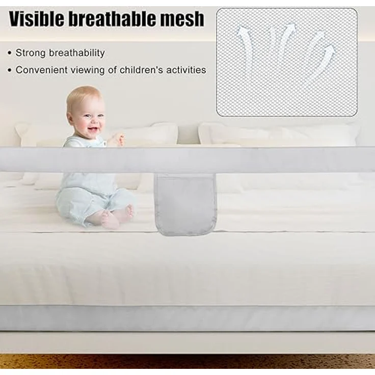 HUOLE Rausfallschutz Bett, Bettgitter für Kinder, Babybettgitter für Kleinkinder, Kinderbettgitter mit luftiges Netz, Bed Rail stabile Bauweise, einfache Montage-1,8 m – dunkelgrau – Bild 2